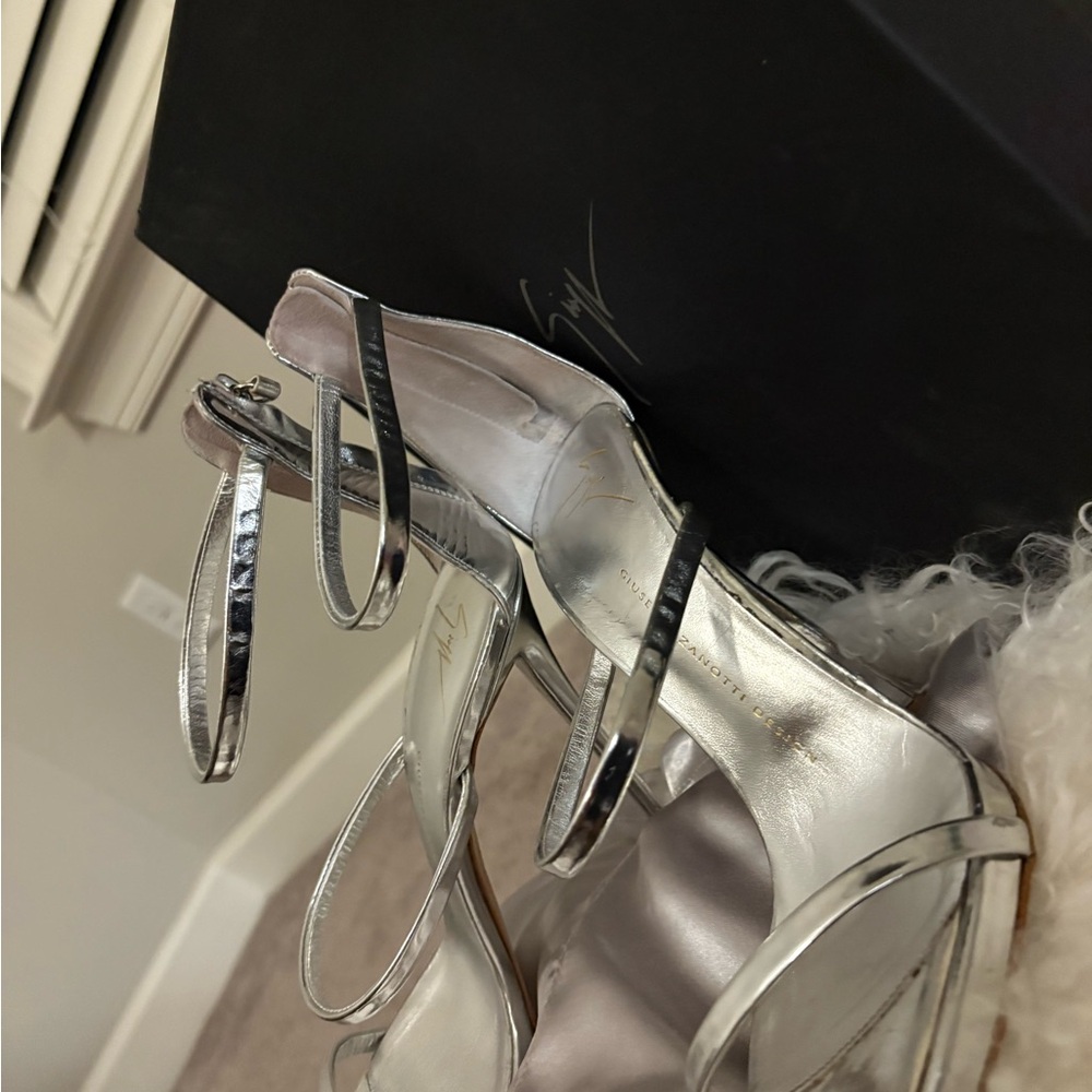 Giuseppe Zanotti Silver Strappy Heels